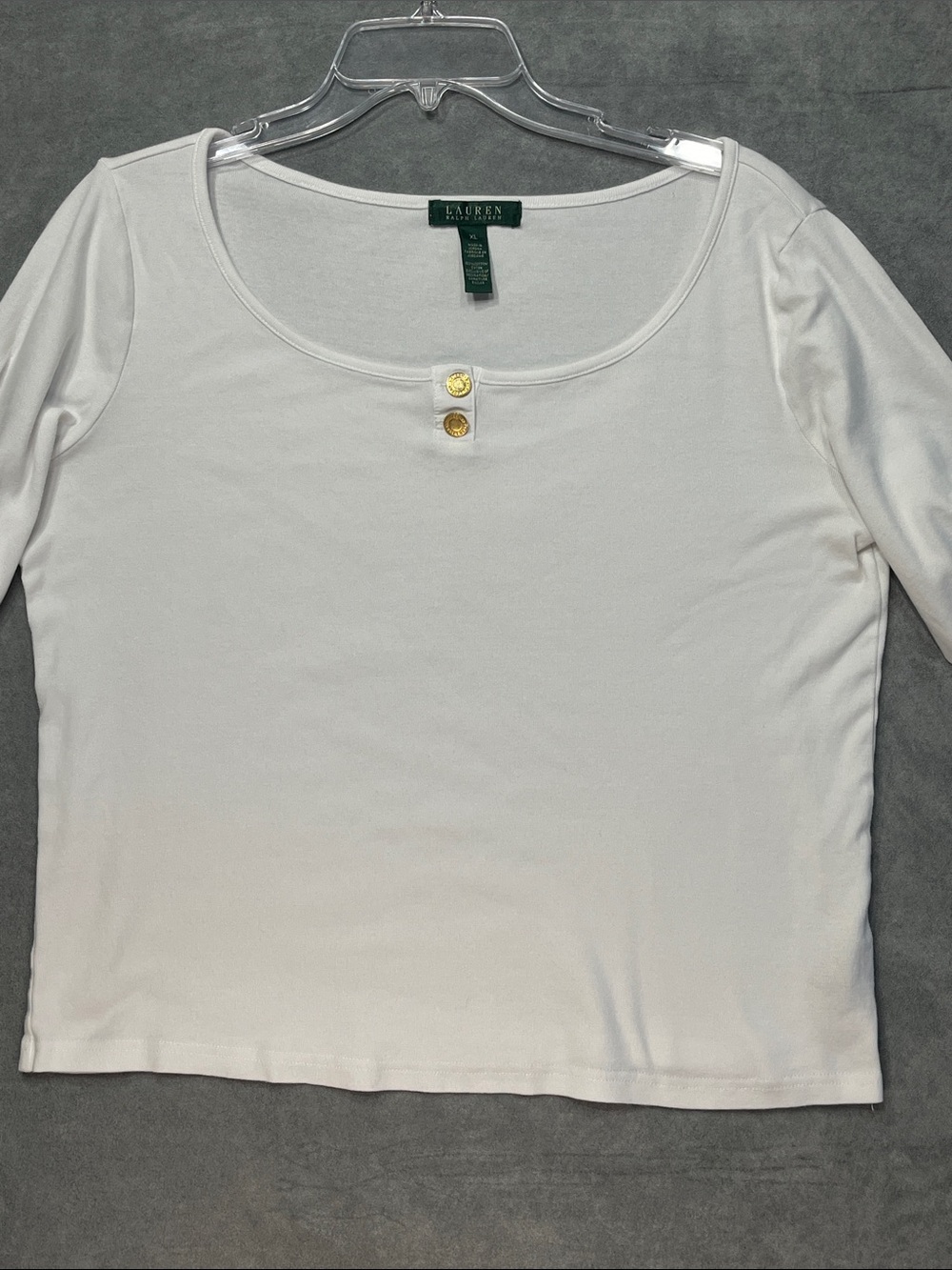 Lauren Ralph Lauren White Gold Button Roll Tab Sleeve Top XL